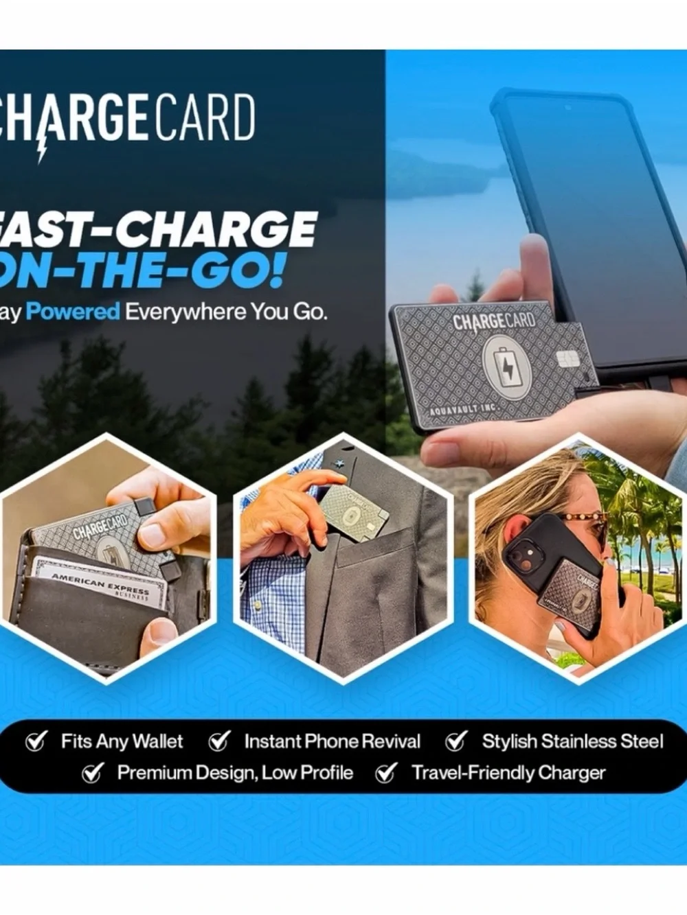 Aquavault Inc ChargeCard Wireless Magnetic Portable Charger NIB